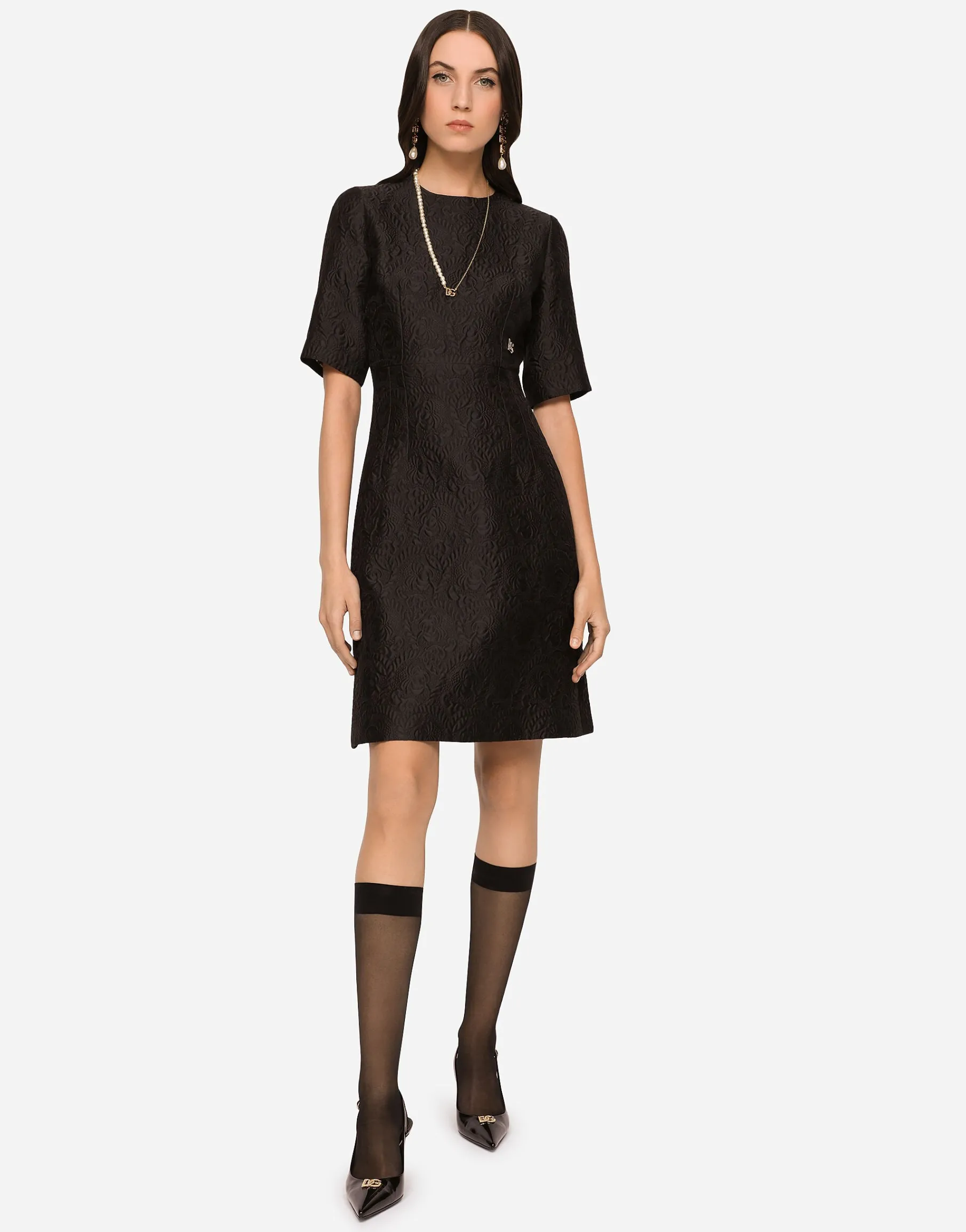 Fit-and-flare midi dress in floral jacquard