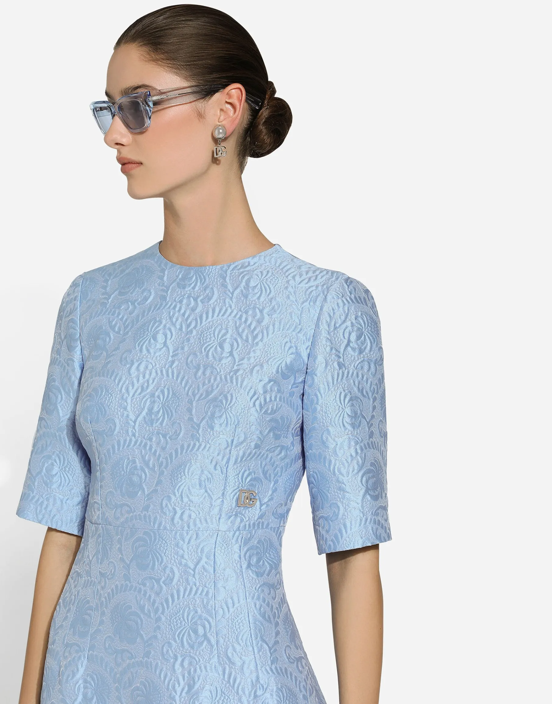 Fit-and-flare midi dress in floral jacquard