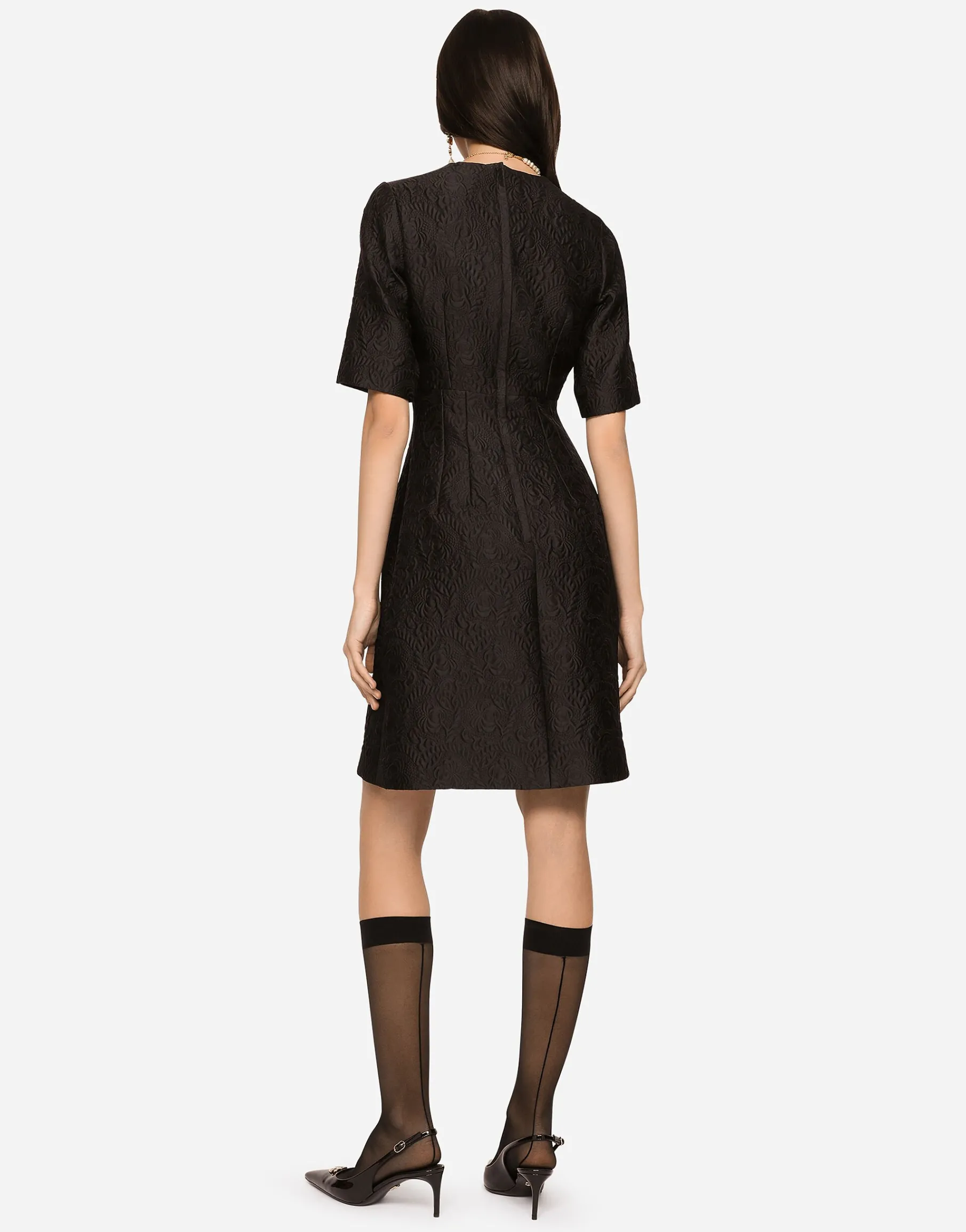 Fit-and-flare midi dress in floral jacquard