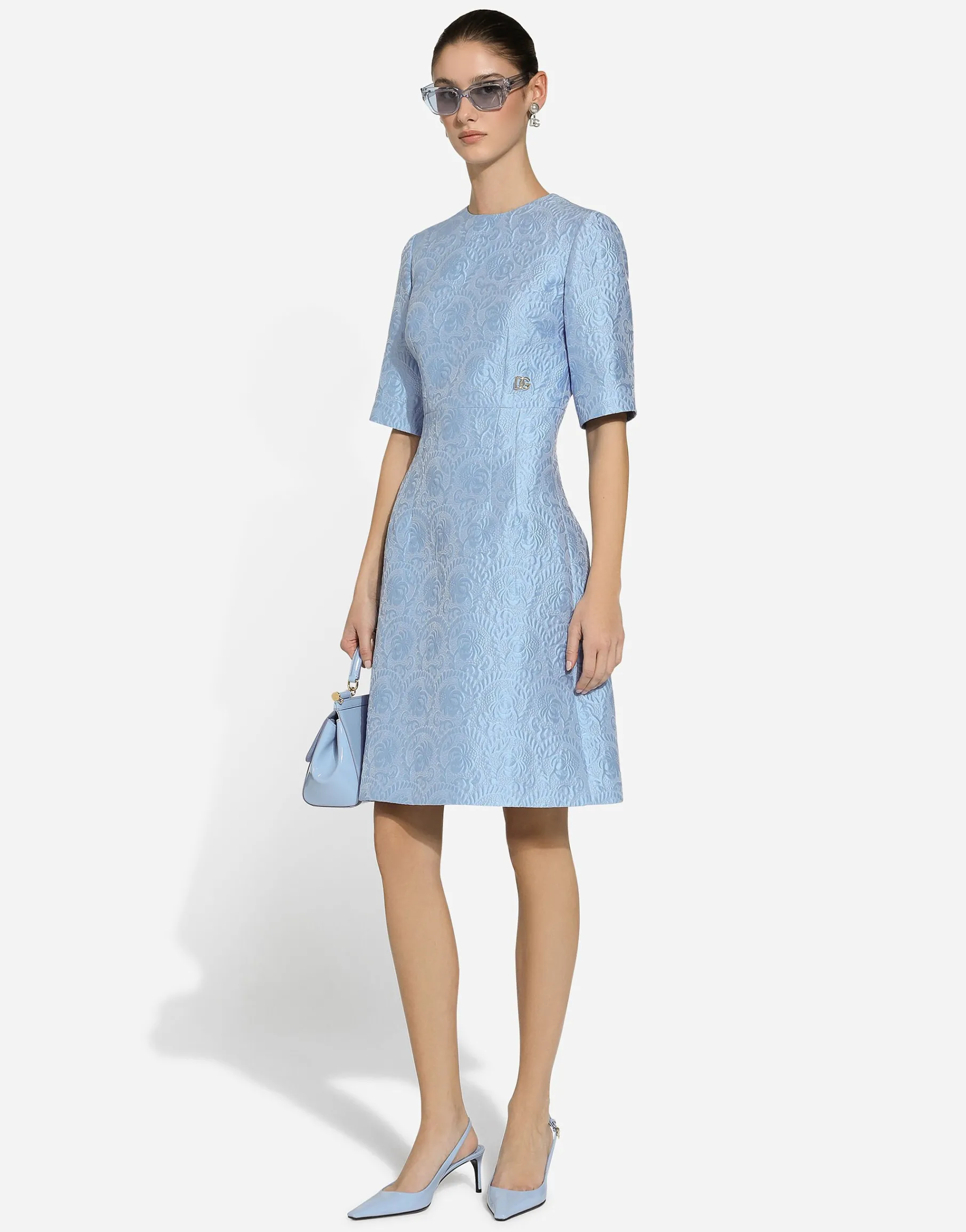 Fit-and-flare midi dress in floral jacquard