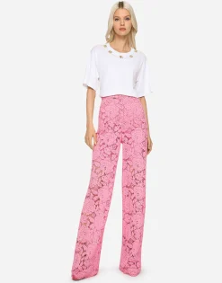 Flared branded stretch lace pants