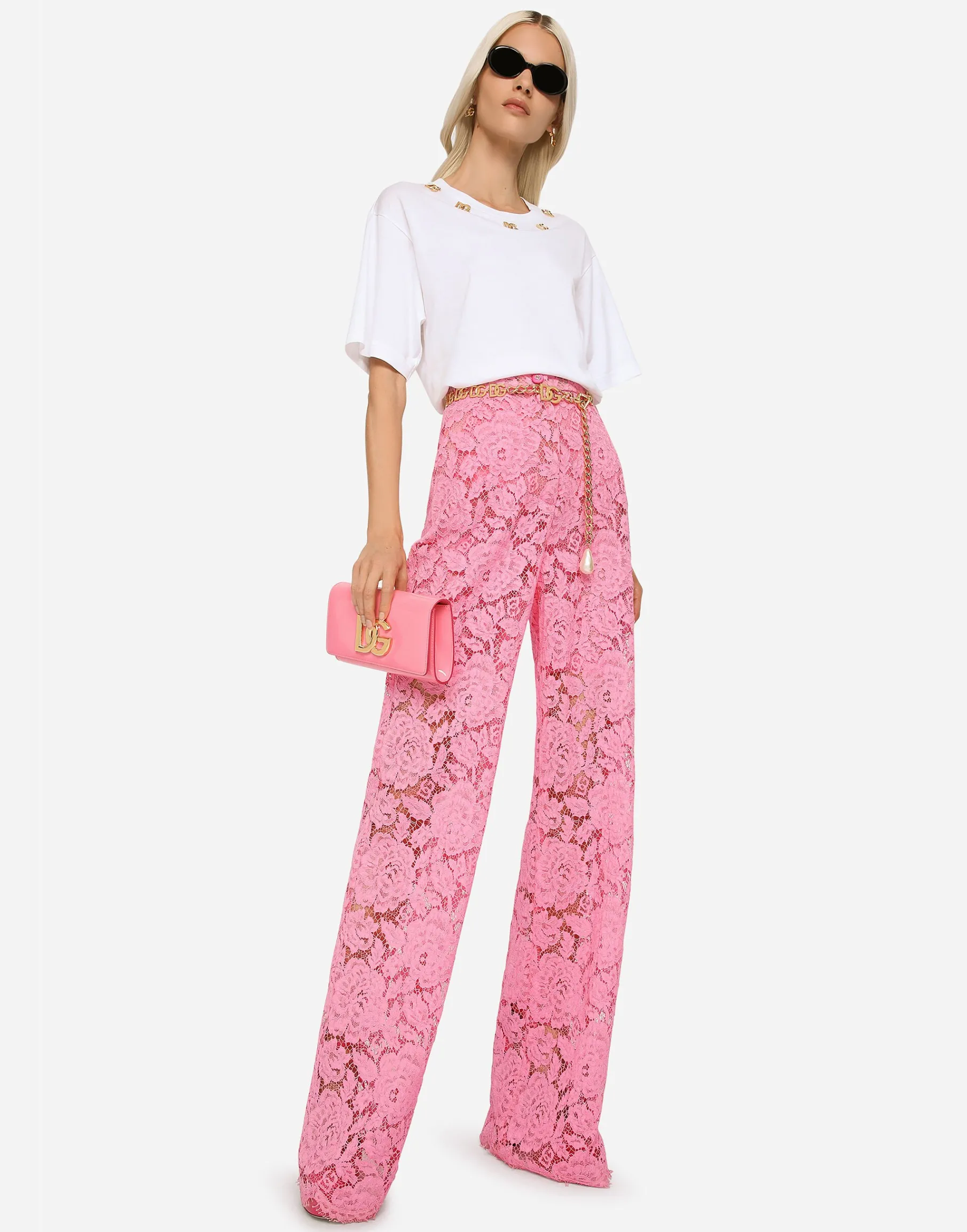 Flared branded stretch lace pants