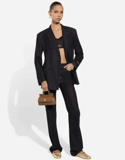 Flared cotton denim and silk jeans