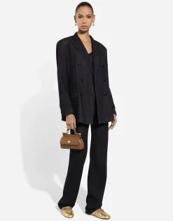 Flared cotton denim and silk jeans