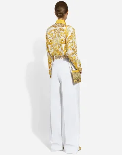 Flared cotton poplin pants
