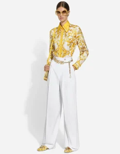 Flared cotton poplin pants
