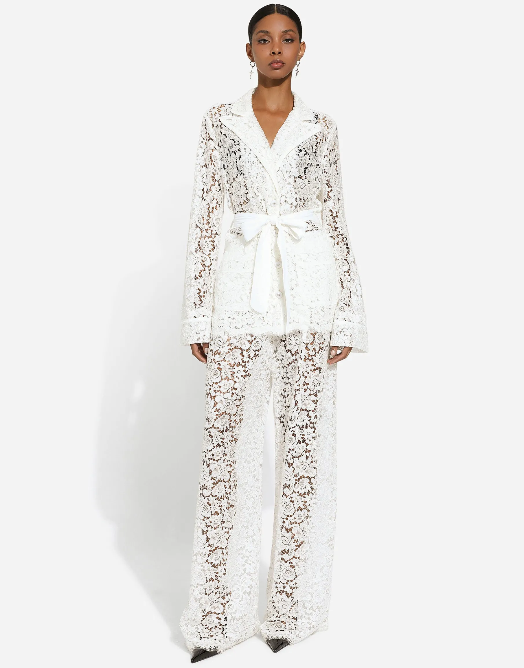 Flared floral cordonetto lace pants