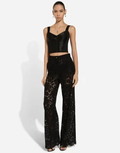 Flared floral cordonetto lace pants with DG logo