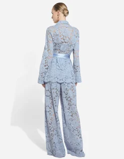 Flared floral cordonetto lace pants with DG logo