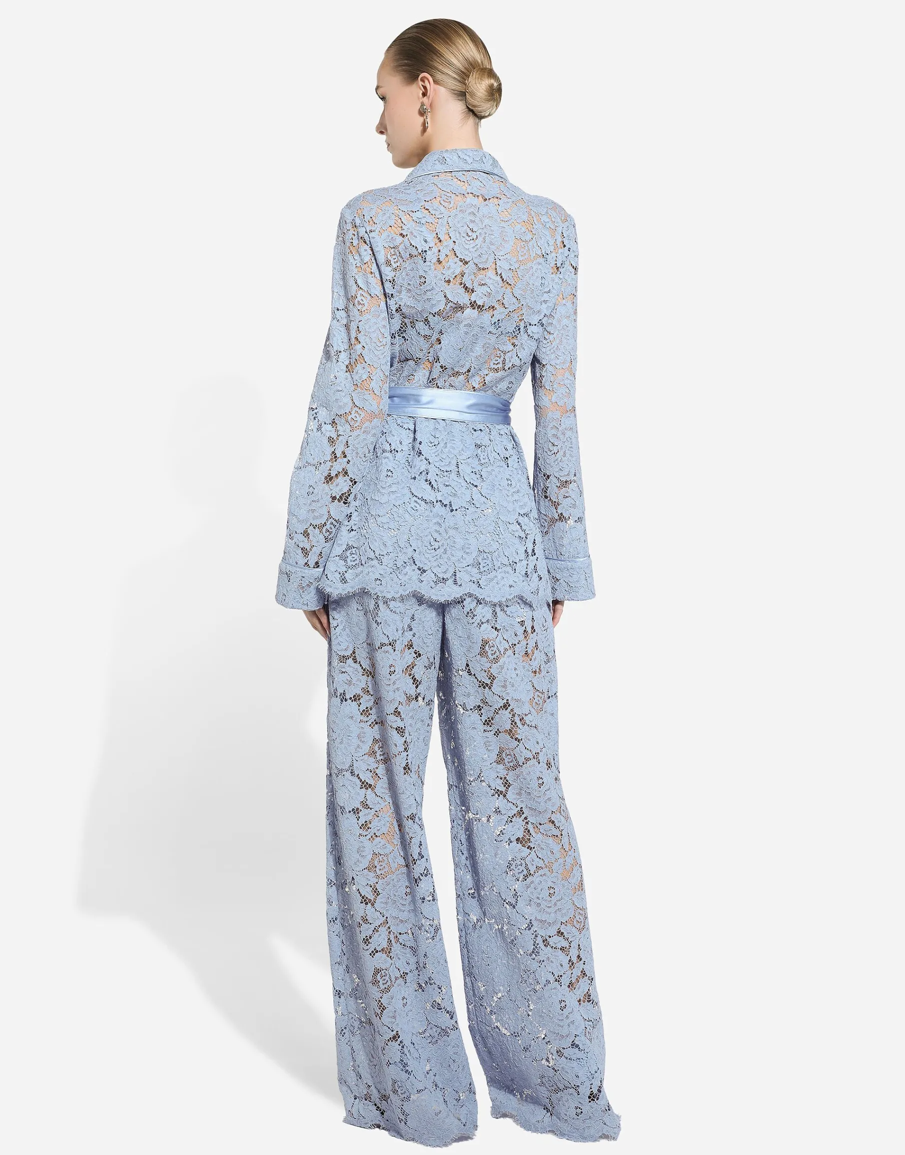 Flared floral cordonetto lace pants with DG logo