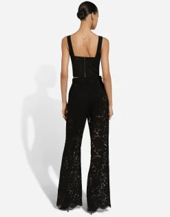 Flared floral cordonetto lace pants with DG logo