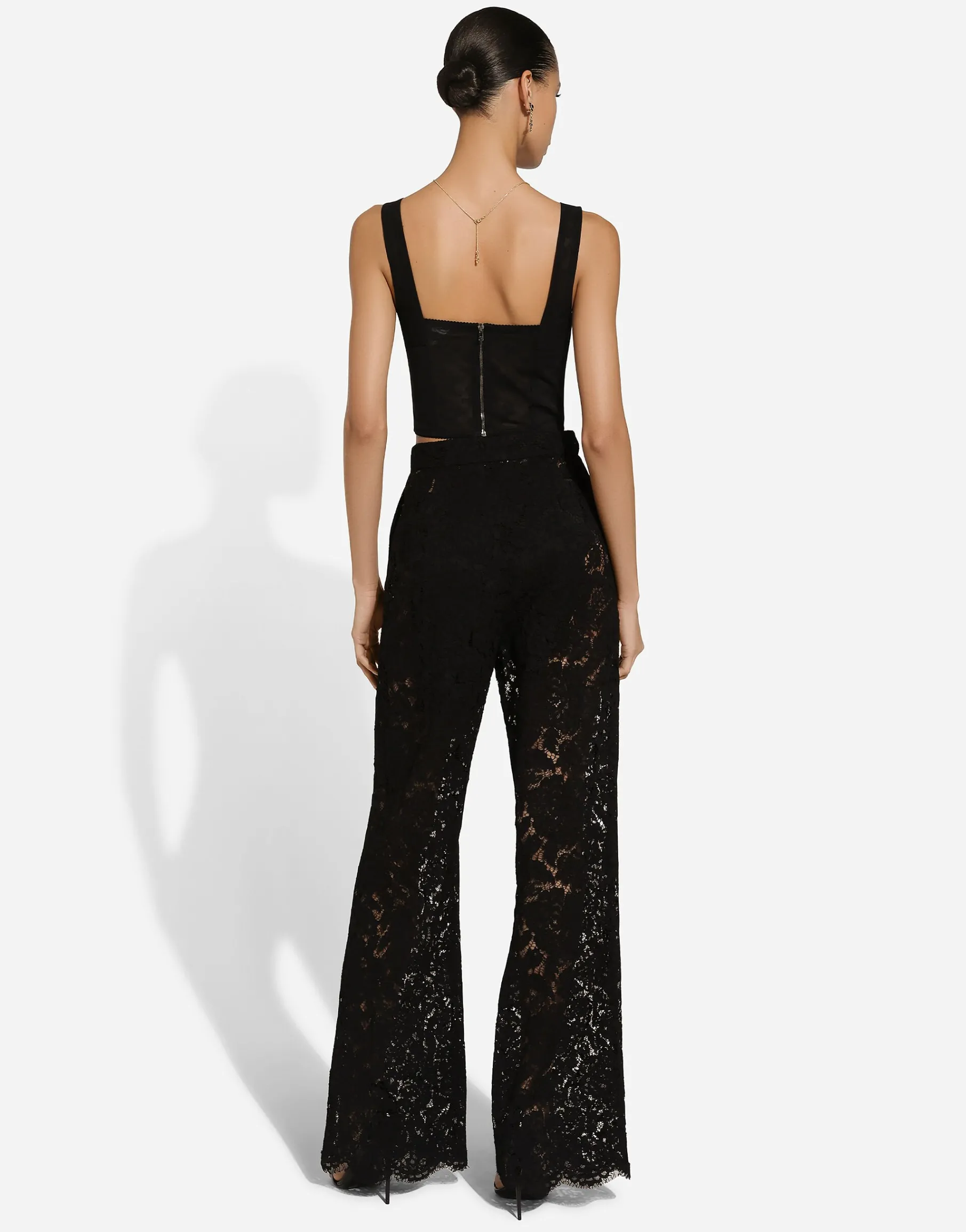 Flared floral cordonetto lace pants with DG logo