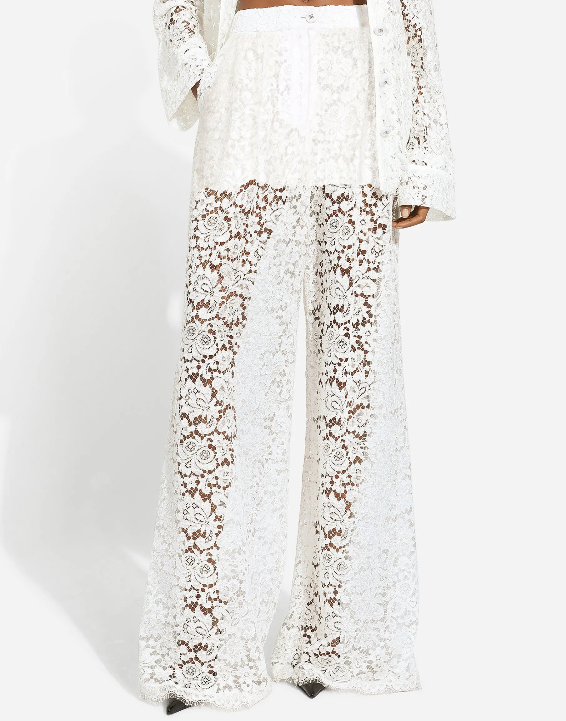 Flared floral cordonetto lace pants