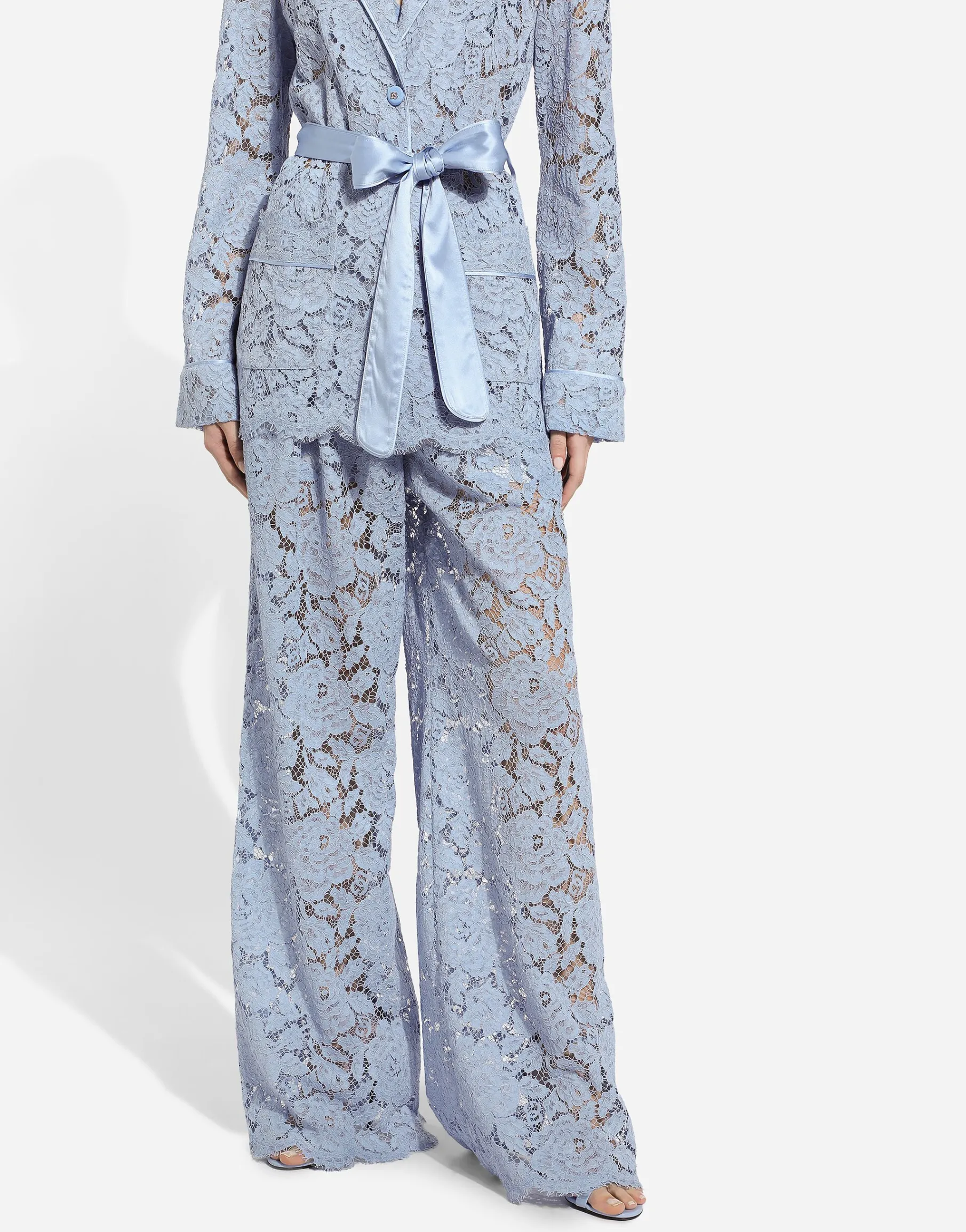 Flared floral cordonetto lace pants with DG logo