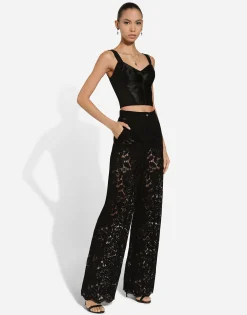 Flared floral cordonetto lace pants with DG logo