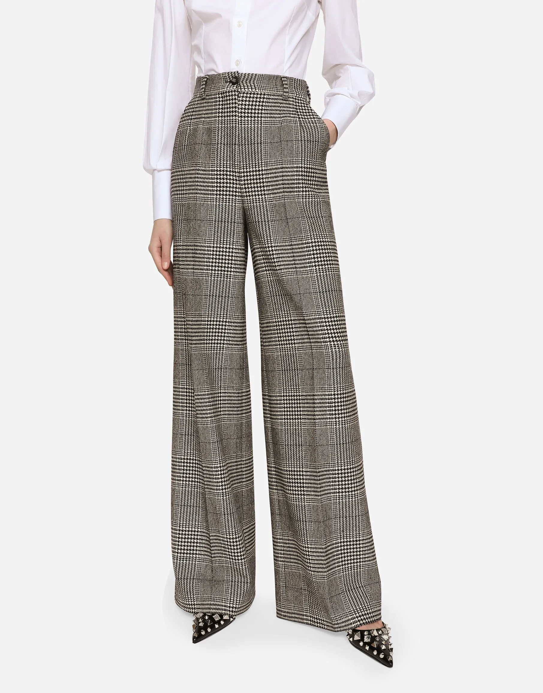 Flared glen plaid pants