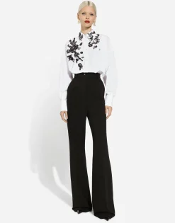Flared jersey Milano rib pants