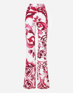 Flared Majolica-print organzine pants