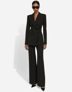 Flared pinstripe wool pants