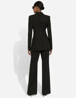 Flared pinstripe wool pants