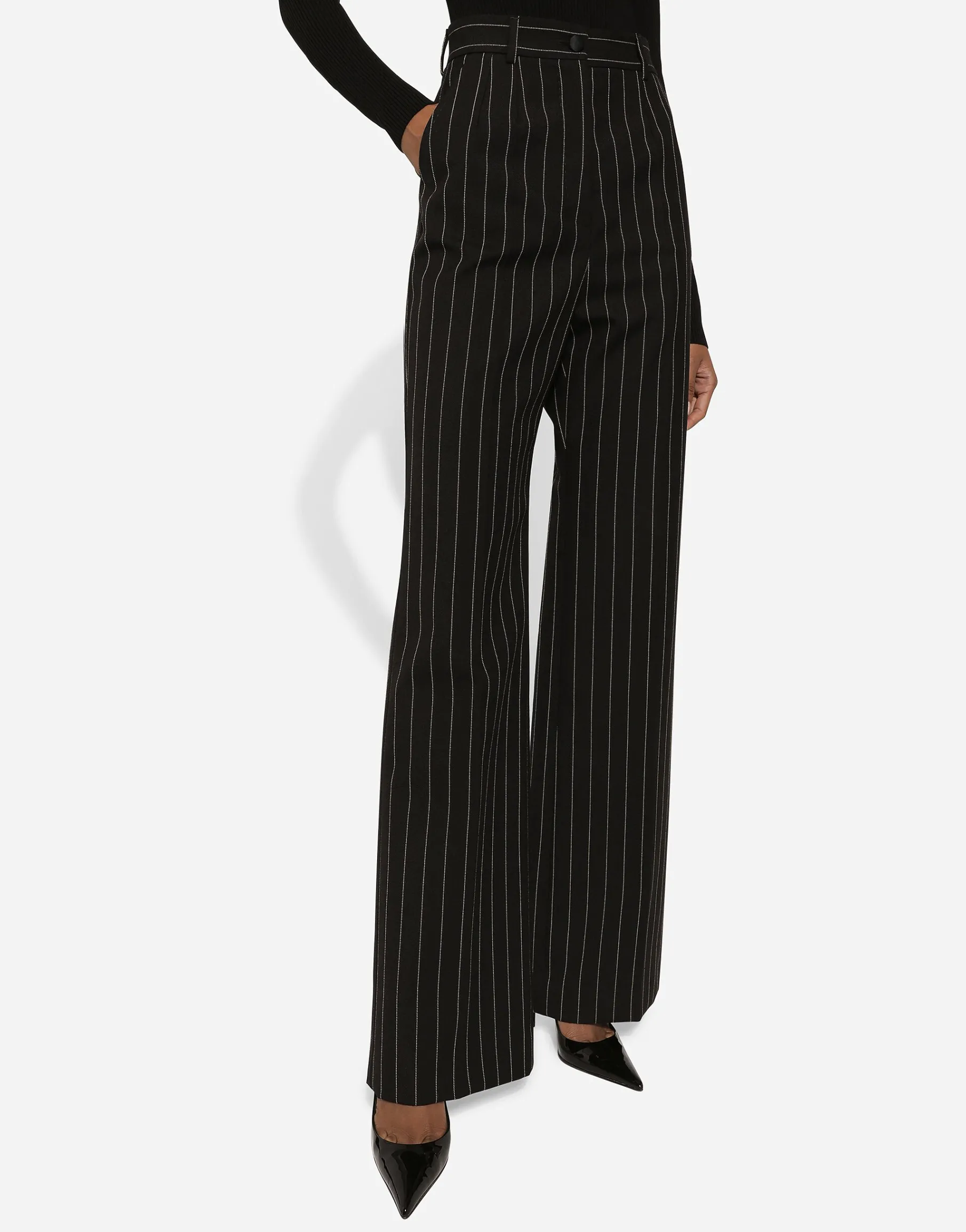 Flared pinstripe wool pants