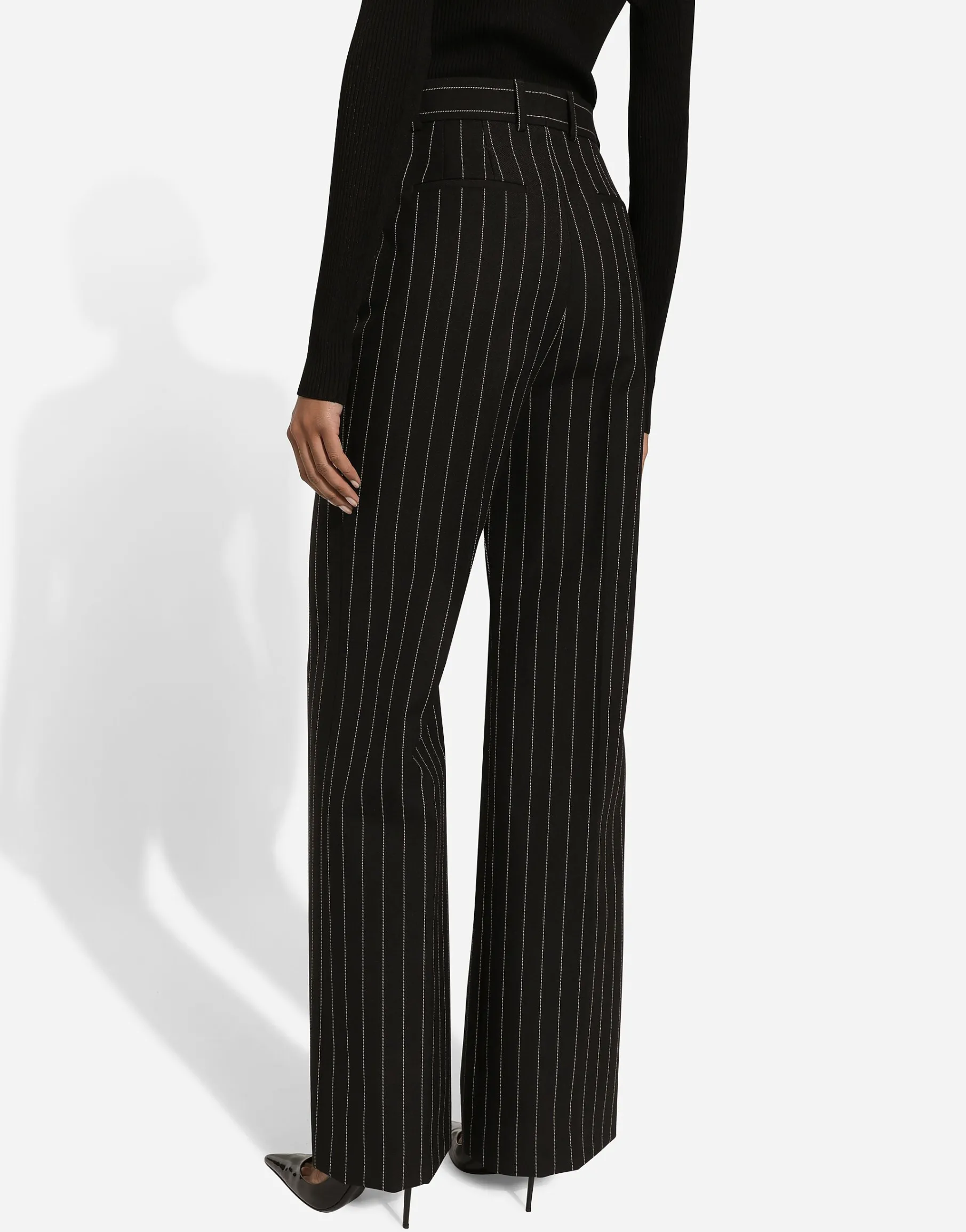 Flared pinstripe wool pants