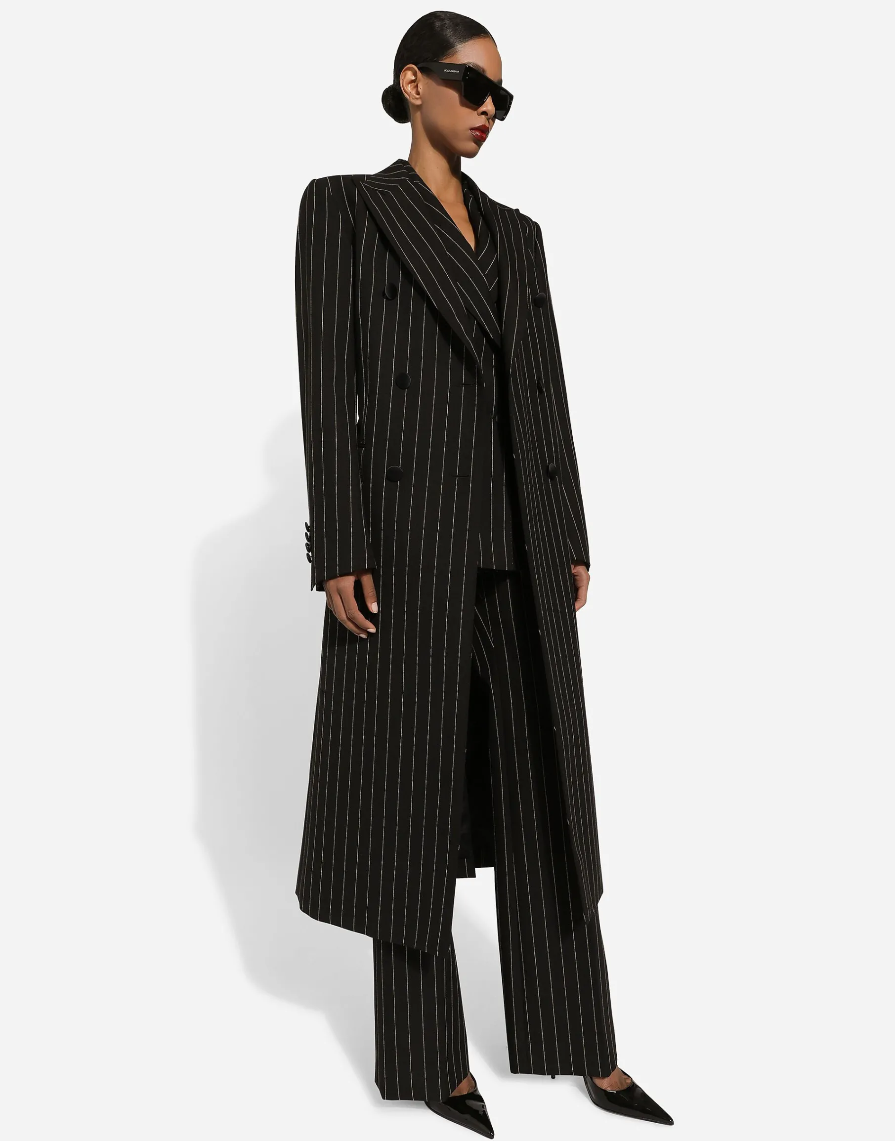Flared pinstripe wool pants