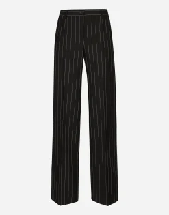Flared pinstripe woolen pants