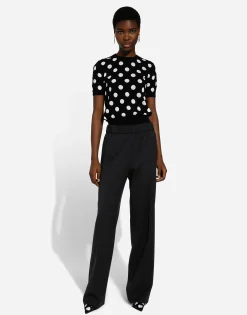 Flared stretch wool twill pants