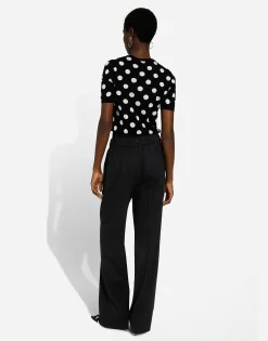 Flared stretch wool twill pants