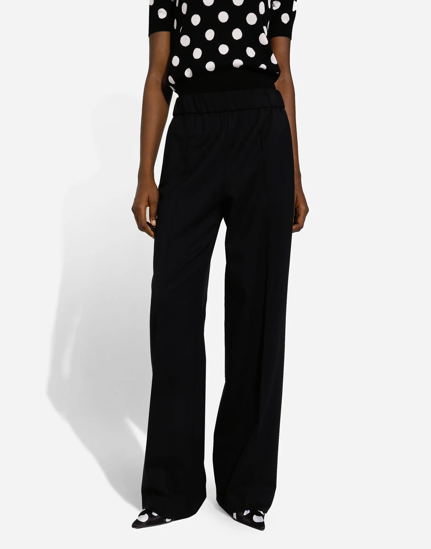 Flared stretch wool twill pants