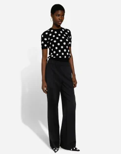 Flared stretch wool twill pants