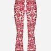 Flared trumpet-leg charmeuse pants with Majolica print