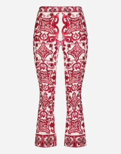 Flared trumpet-leg charmeuse pants with Majolica print