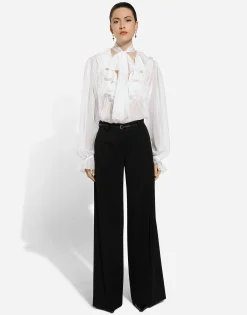 Flared wool gabardine pants