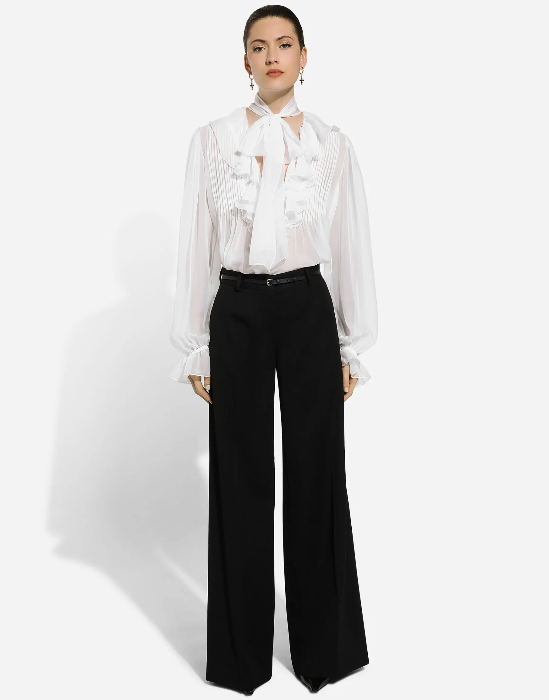 Flared wool gabardine pants