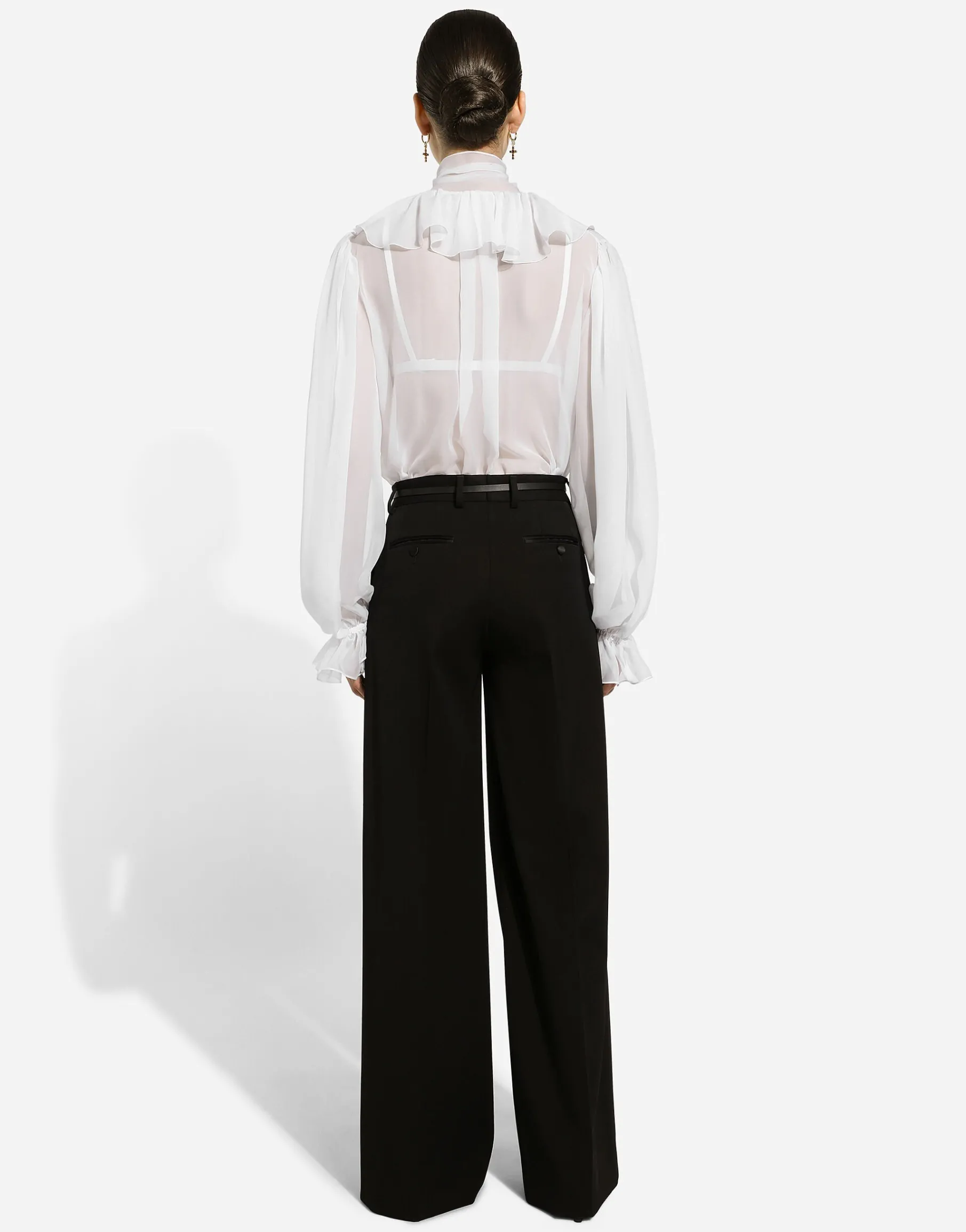 Flared wool gabardine pants