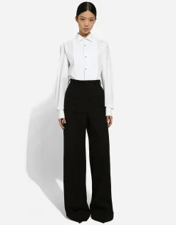 Flared wool gabardine pants