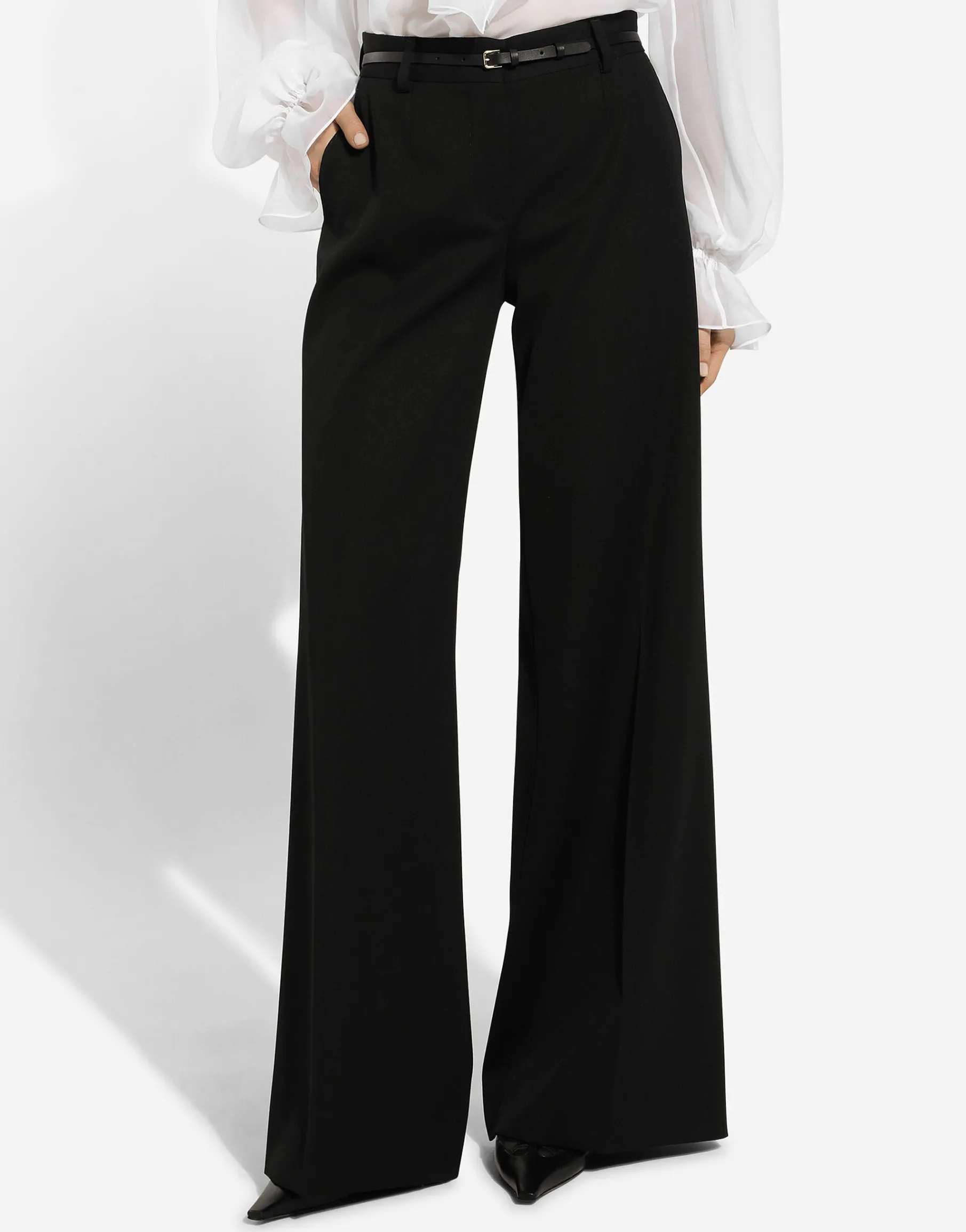 Flared wool gabardine pants