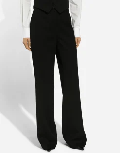 Flared wool gabardine pants
