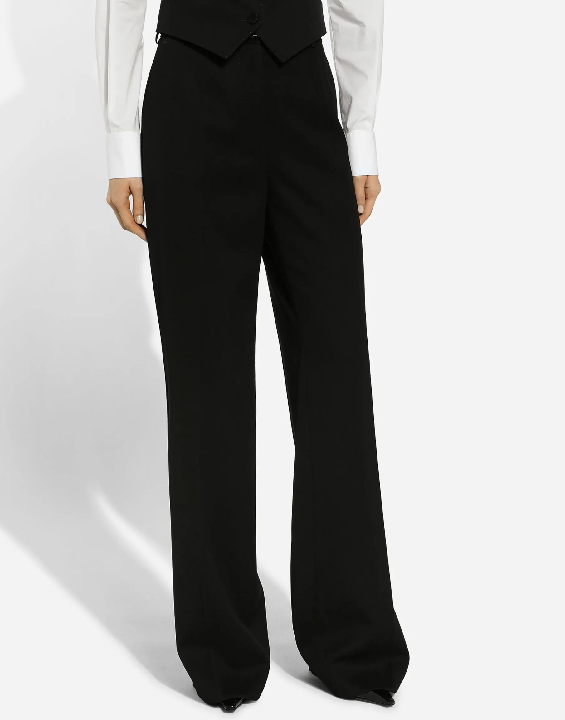 Flared wool gabardine pants