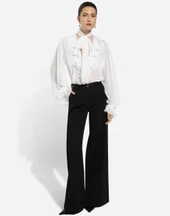 Flared wool gabardine pants