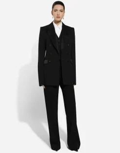 Flared wool gabardine pants