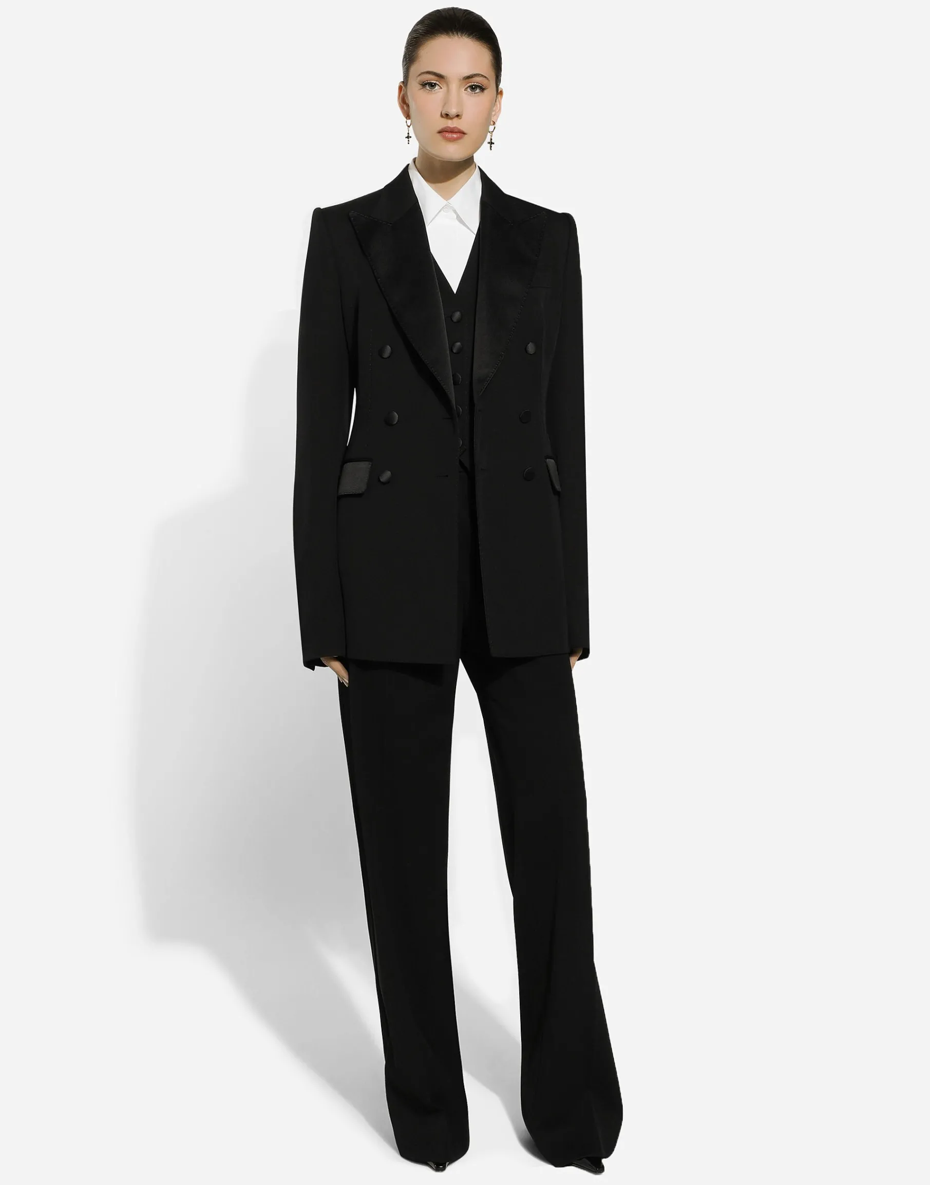 Flared wool gabardine pants