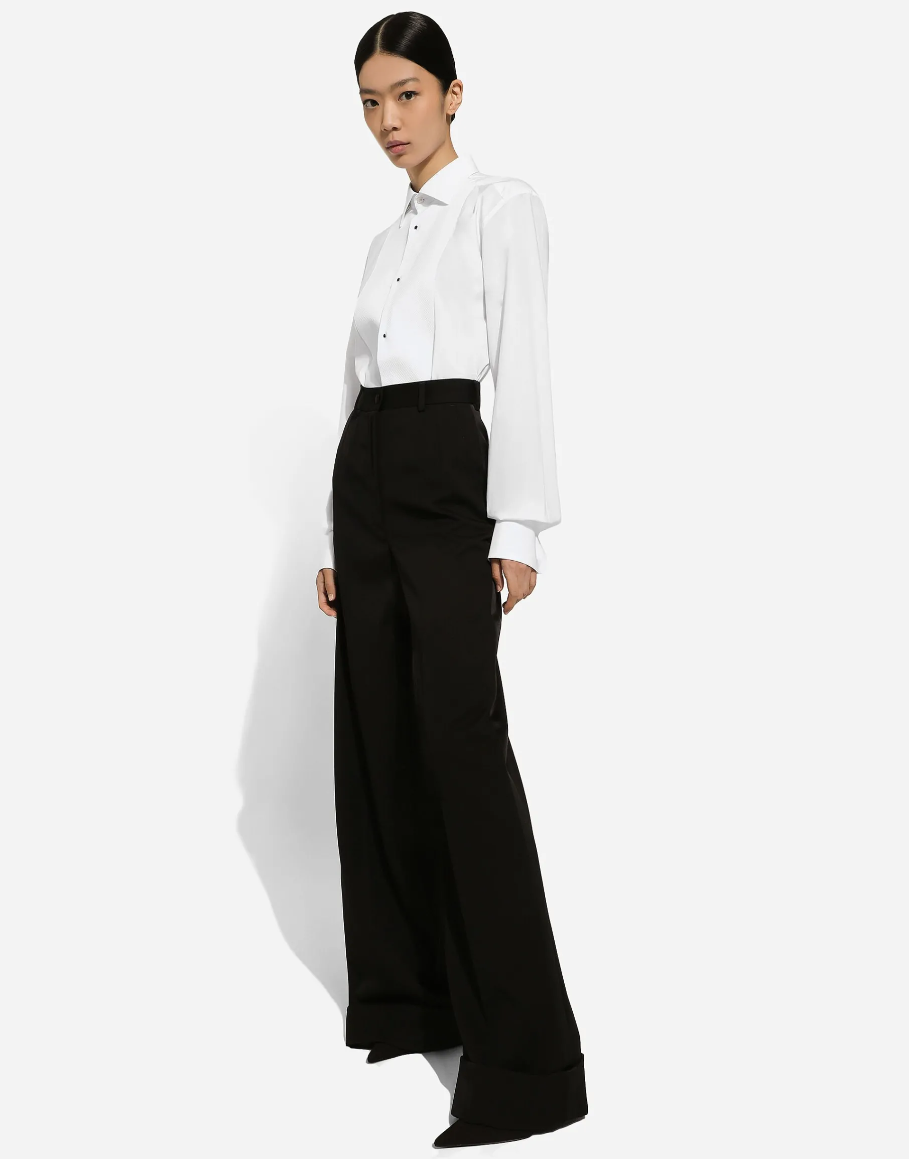 Flared wool gabardine pants