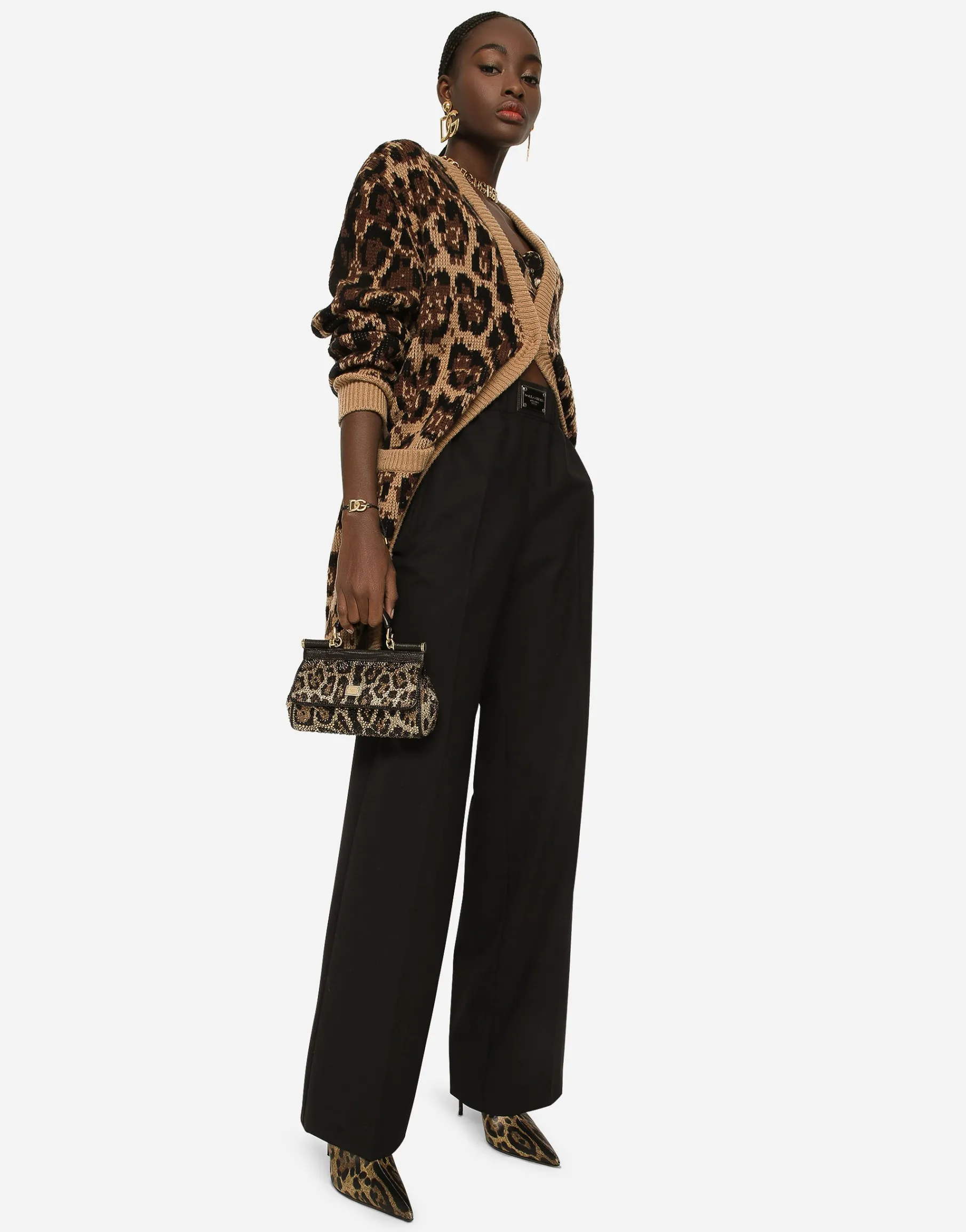 Flared wool pants with logo tag