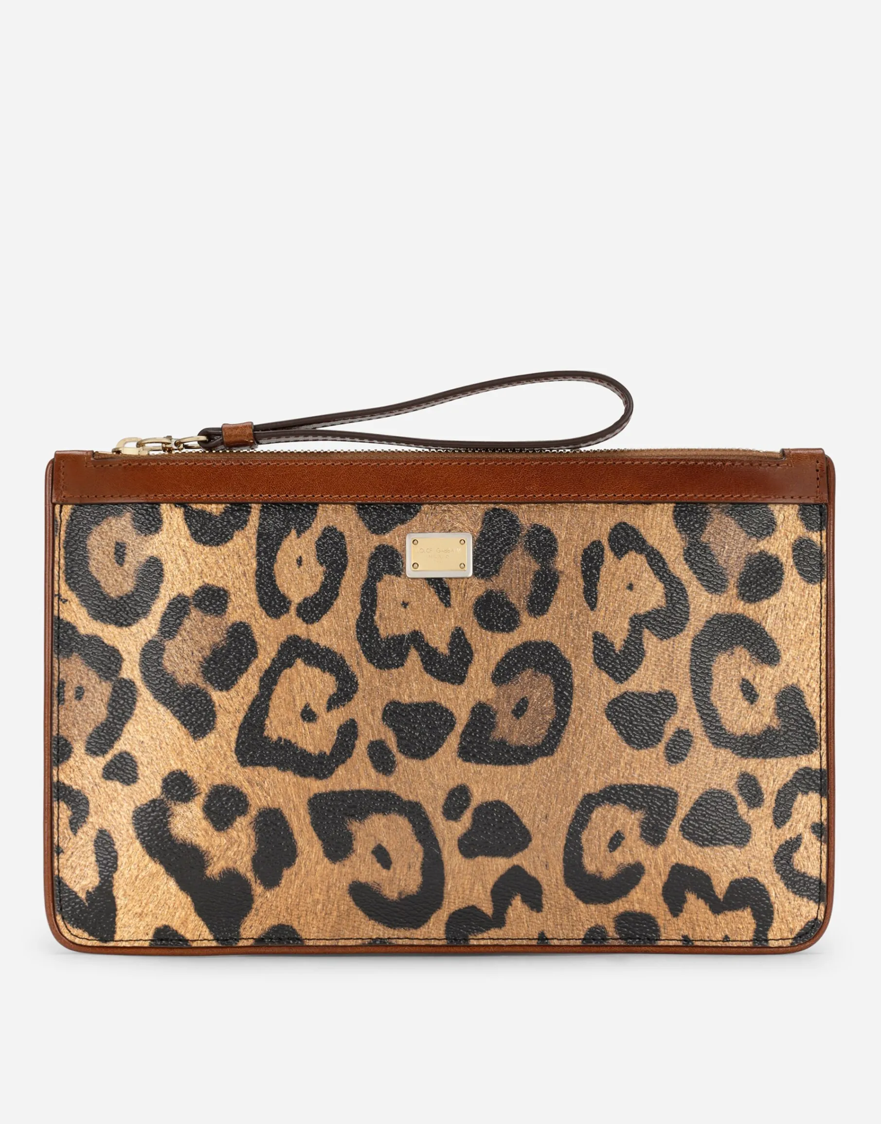 Flat toiletry bag in leopard-print Crespo with branded plate