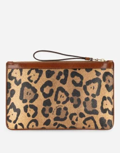 Flat toiletry bag in leopard-print Crespo with branded plate
