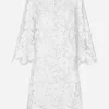 Floaty short cotton dress with floral openwork embroidery