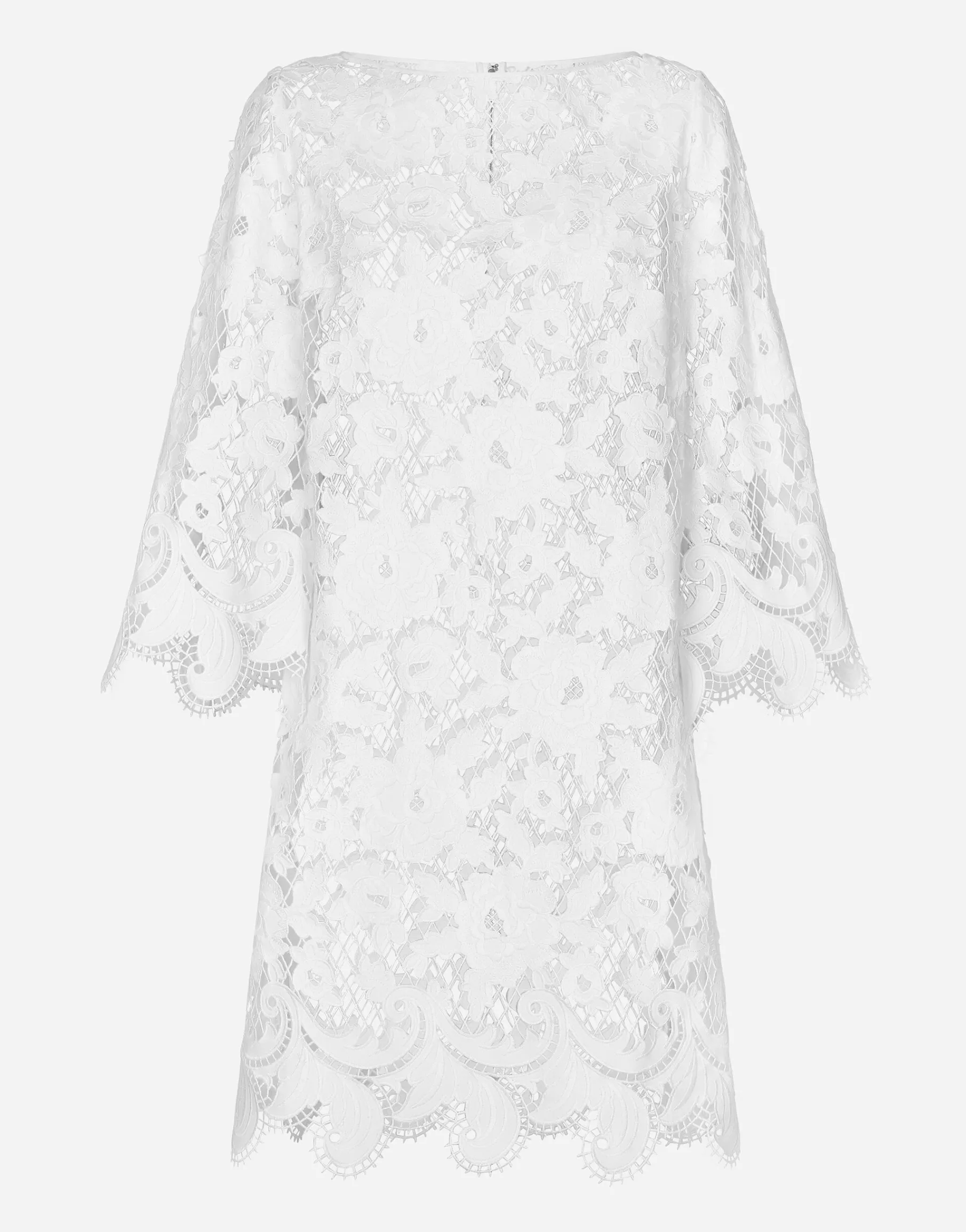 Floaty short cotton dress with floral openwork embroidery